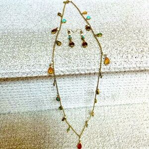 Lauren Ralph Lauren Gold Necklace with Colorful Teardrop Accents